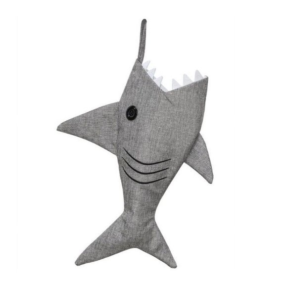 Holiday Time Gray Shark Christmas Stocking 20” Button Eye White Teeth - Picture 2 of 4